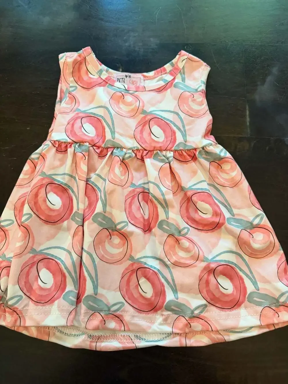 Pete + Lucy Peach Print Dress and Striped Ruffle Leggings